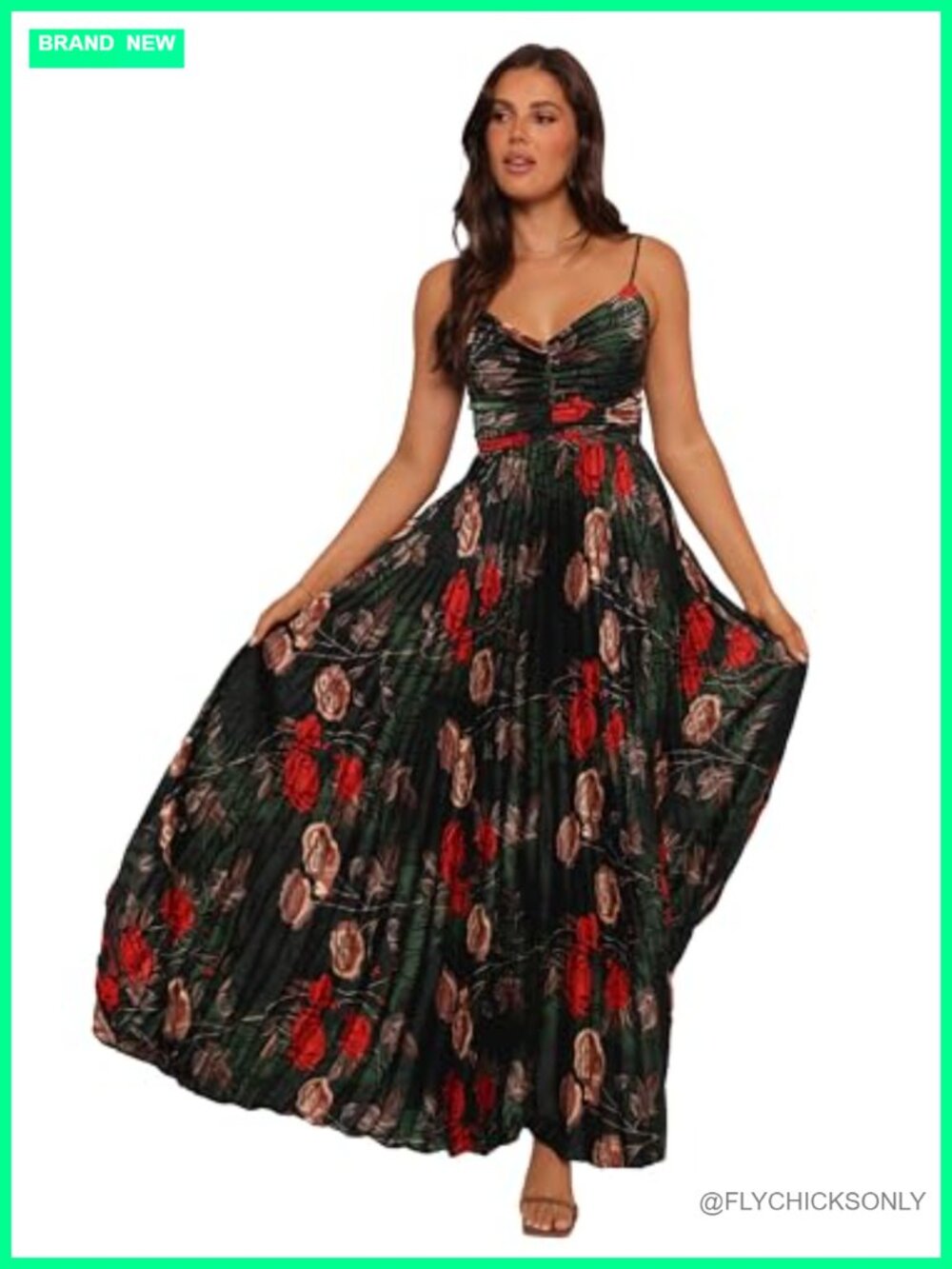 Petal & Pup Naira Pleated Maxi Dress V-Neck Sleeveless A-Line